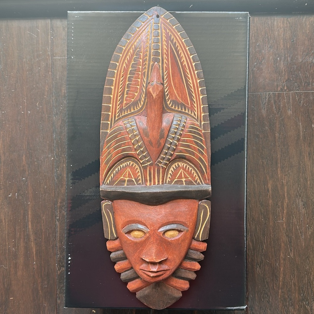 Handcrafted Tribal Wall Mask with Hook for Hanging